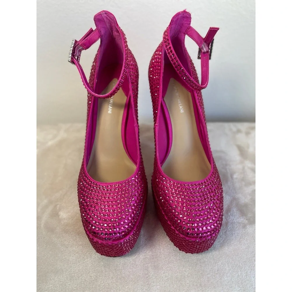 Antonio Melani Pink Rhinestone Mary Jane Platform Chunky‎ Heels Size 8
